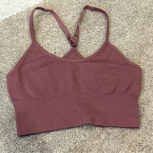 Pro-Fit Seamless Ribbed Bralette Sports Bra- Dusty Mauve (M)